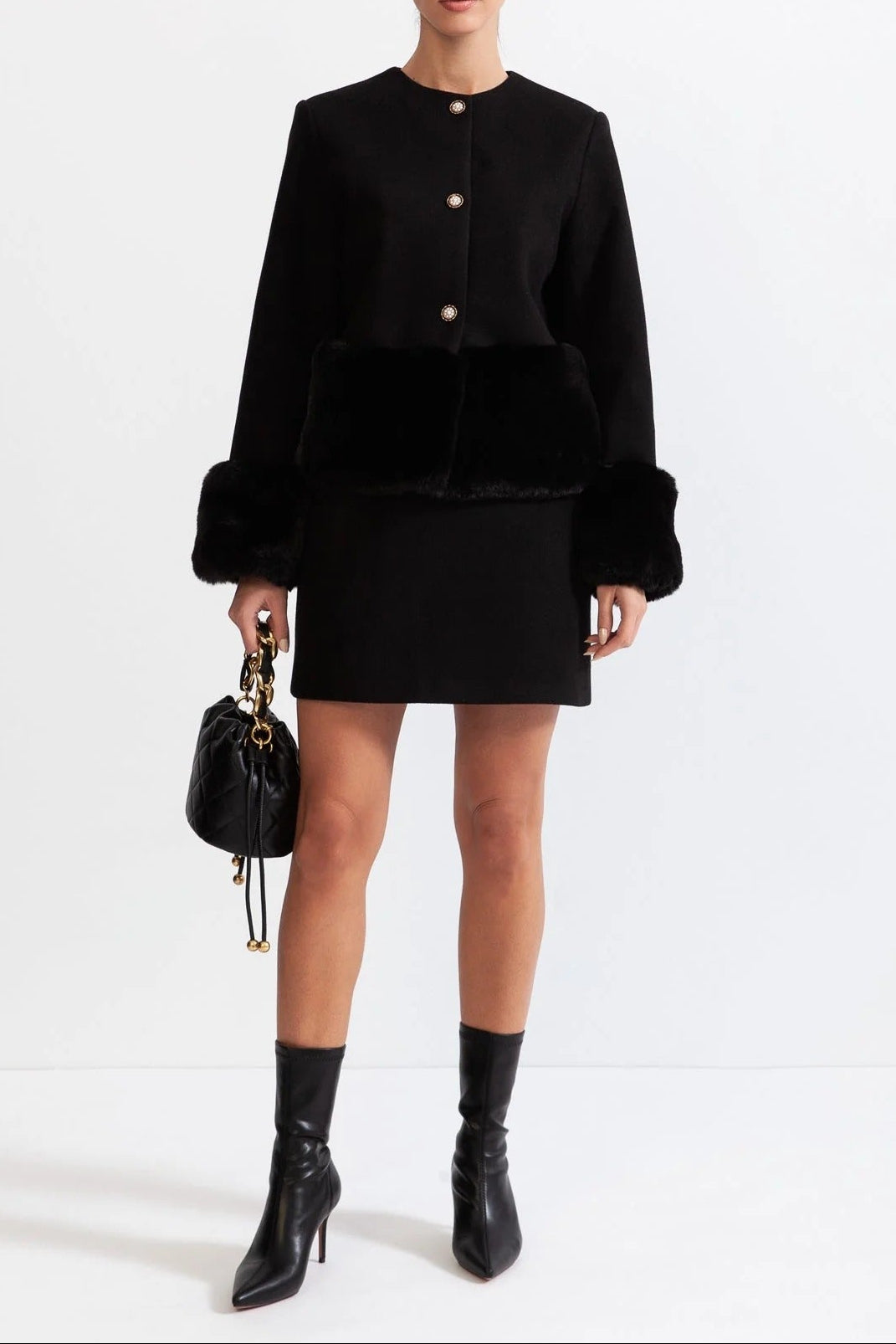 Maureen Faux Fur Co-Ord With Jacket And Skirt - Black