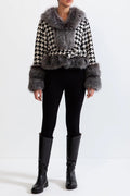 Natividad Houndstooth Wool Belted Coat With Fur