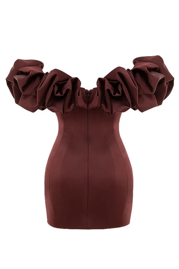Flowering Girl Women Burgundy Satin Ruffle Strapless Mini Dress
