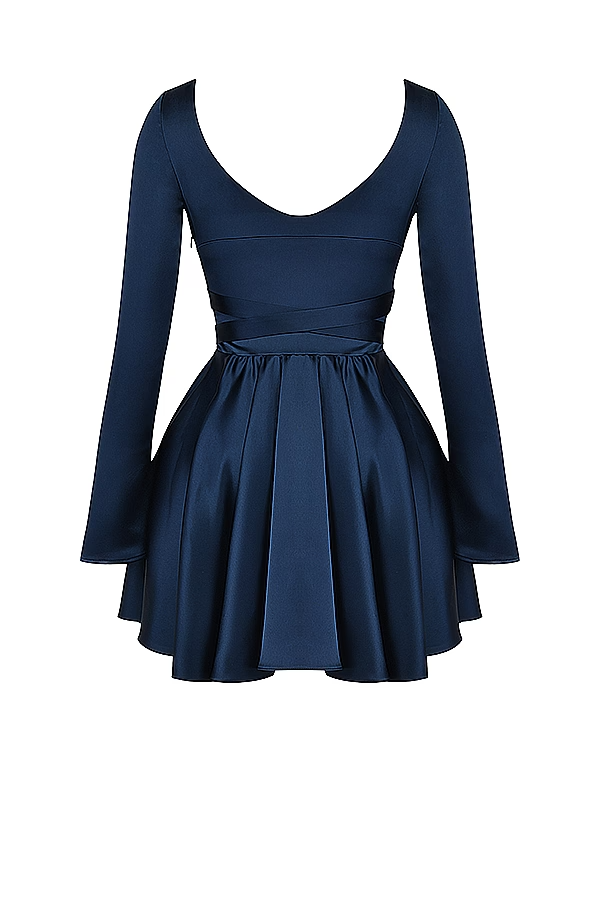 Flowering Girl Women Plunge v-Neck Mini Dress In Navy