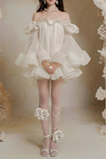 bernice Ruffle Layer Crinkle Chiffon Mini Dress in white
