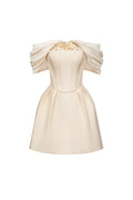embroidery A-line Off-Shoulder Polyester Mini Dress in beige