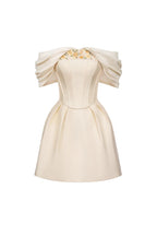 Flowering Girl Women Embroidery A-Line Off-Shoulder Polyester Mini Dress In Beige