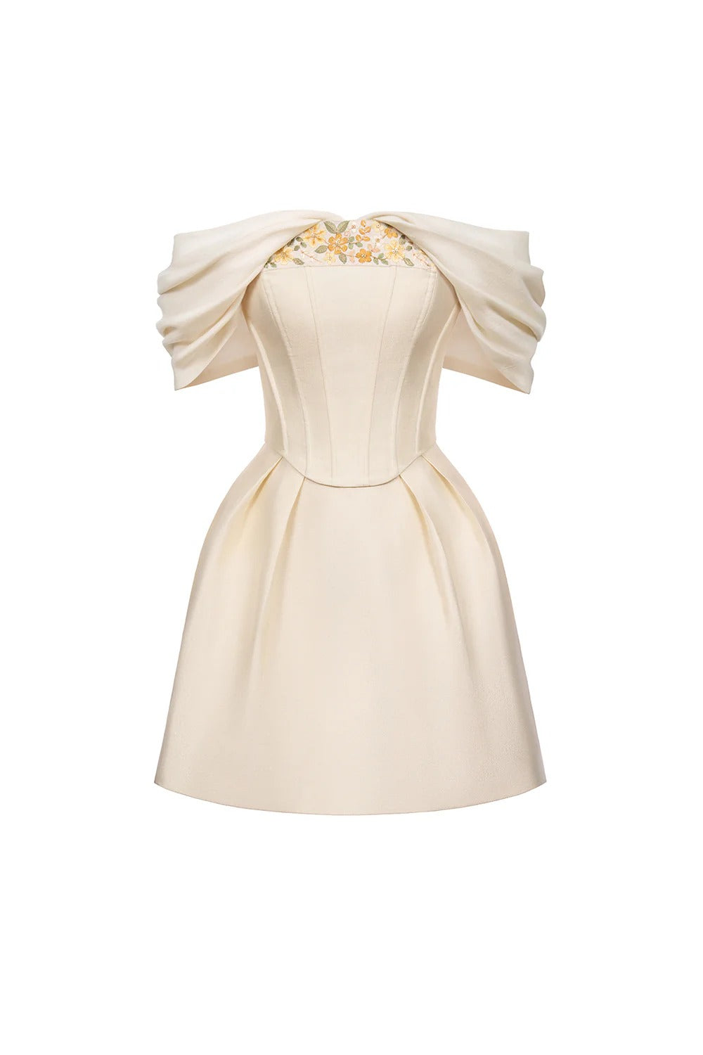 Flowering Girl Women Embroidery A-Line Off-Shoulder Polyester Mini Dress In Beige