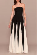 Flowering Girl Women Black Bandeau Contrast Chiffon Pleated Maxi Dress