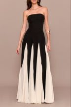 Flowering Girl Women Black Bandeau Contrast Chiffon Pleated Maxi Dress