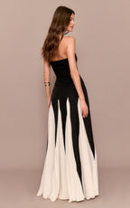 Flowering Girl Women Black Bandeau Contrast Chiffon Pleated Maxi Dress