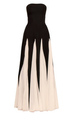 Flowering Girl Women Black Bandeau Contrast Chiffon Pleated Maxi Dress