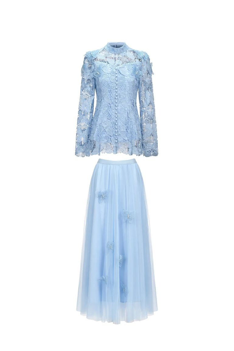 Elizabeth Butterfly Embroidered Lace Maxi Dress