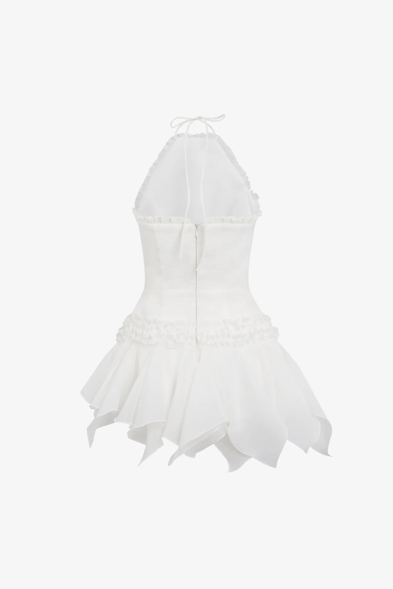 Flowering Girl Women Astrid Halter Neck 3D Flower Lace Puffy Mini Dress In White