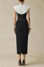 Flowering Girl Women Bernice Black Sleeveless Midi Dress With White Cape