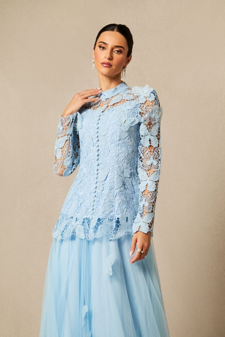 Flowering Girl Women Elizabeth Butterfly Embroidered Lace Maxi Dress