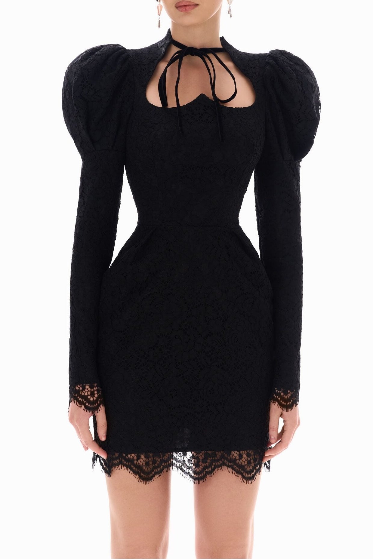 Lace Puff-Sleeve Mini Dress