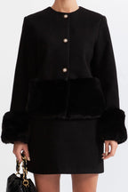Maureen Faux Fur Co-Ord With Jacket And Skirt - Black