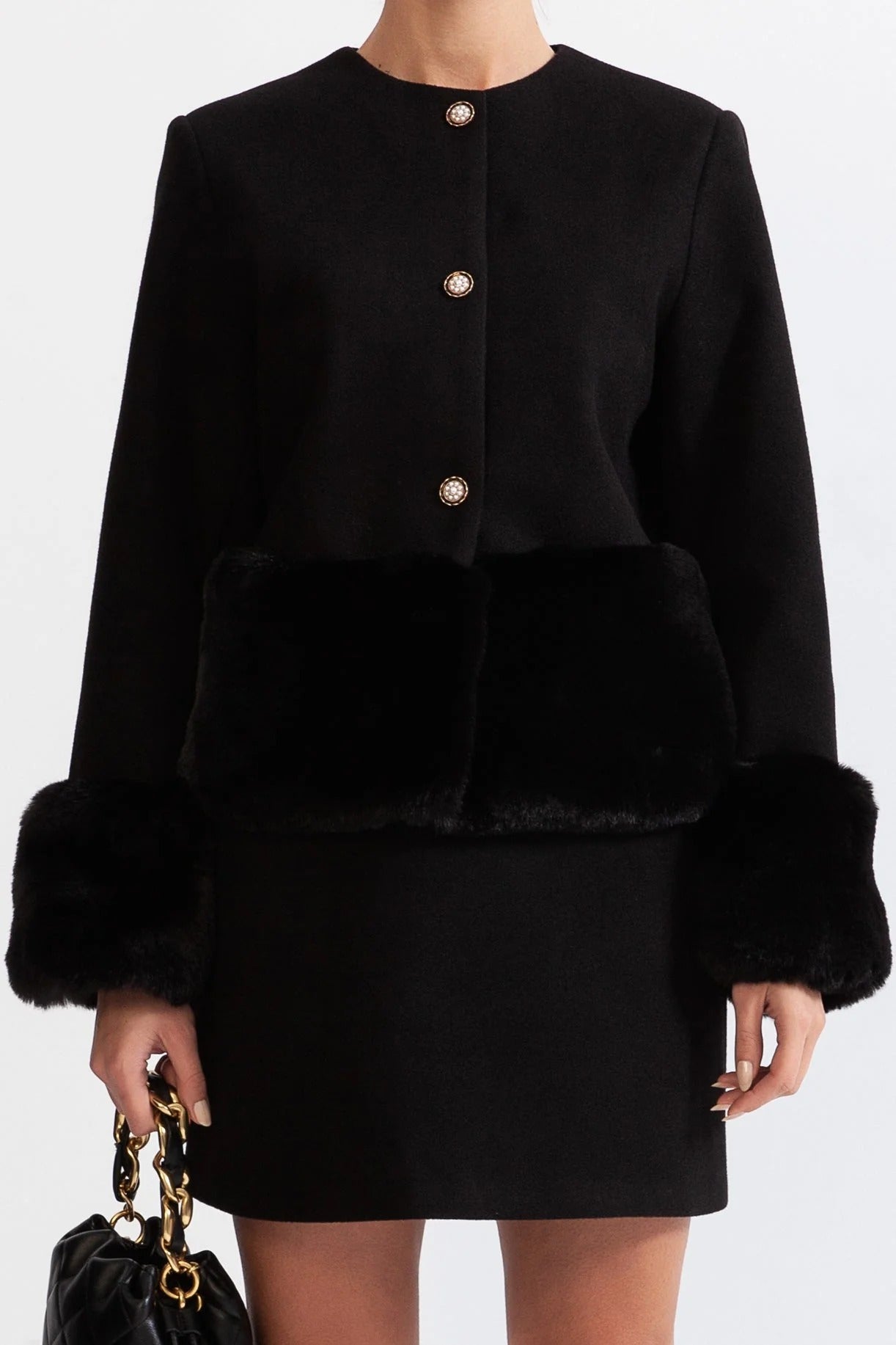 Maureen Faux Fur Co-Ord With Jacket And Skirt - Black