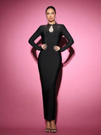 Sara Black Mesh Rhinestones Embellished Bodycon Bandage Maxi Dress