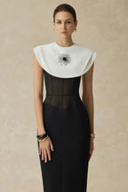 Flowering Girl Women Bernice Black Sleeveless Midi Dress With White Cape