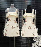 gabrielle sequin rhinestone flower mini dress in white