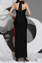 sebastiane Halterneck Flower Bandage Maxi Dress in black