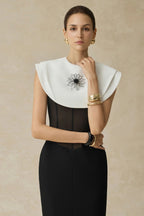 Flowering Girl Women Bernice Black Sleeveless Midi Dress With White Cape