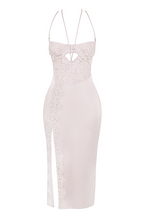 Flowering Girl Women Apricot Crystal Satin Lace Cutout Midi Dress