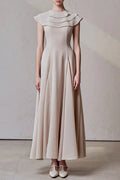 Flowering Girl Women A-Line Jewel Neck Viscose Ankle Maxi Dress In Beige