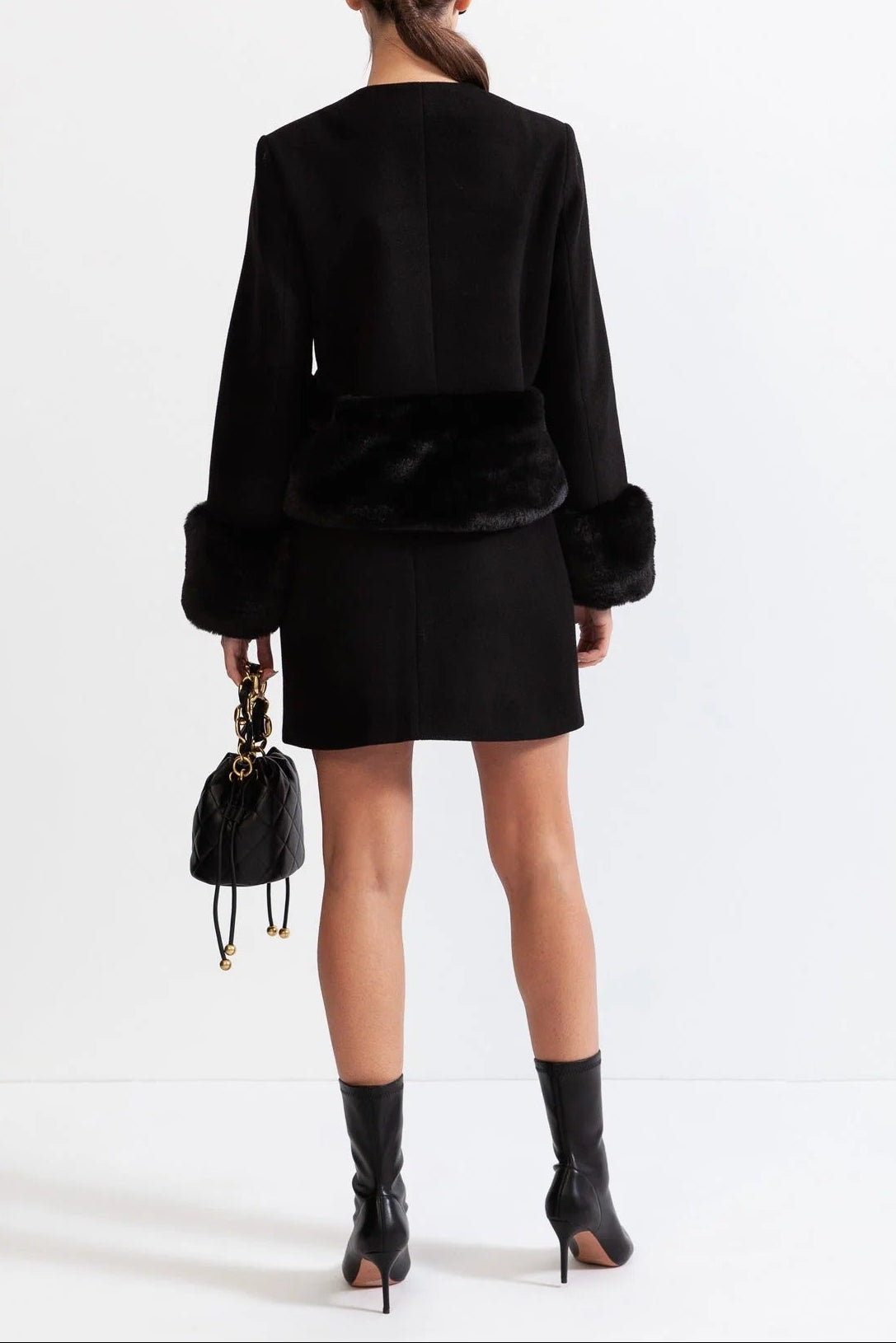 Maureen Faux Fur Co-Ord With Jacket And Skirt - Black