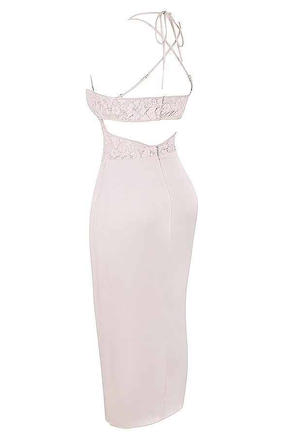 Flowering Girl Women Apricot Crystal Satin Lace Cutout Midi Dress