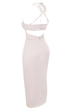 Flowering Girl Women Apricot Crystal Satin Lace Cutout Midi Dress