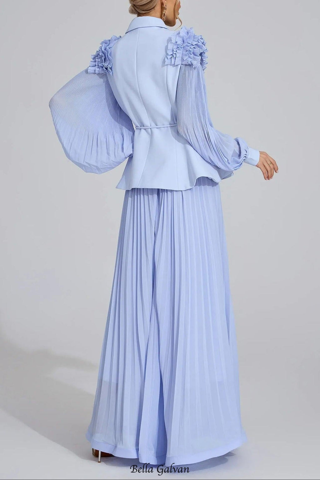 josephine Light Blue Flounce skirt  blazer Two-Piece Set