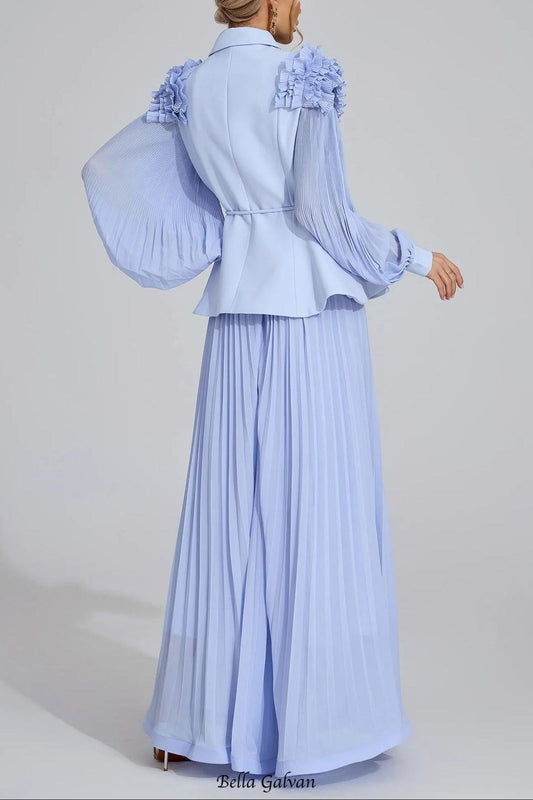 josephine Light Blue Flounce skirt  blazer Two-Piece Set