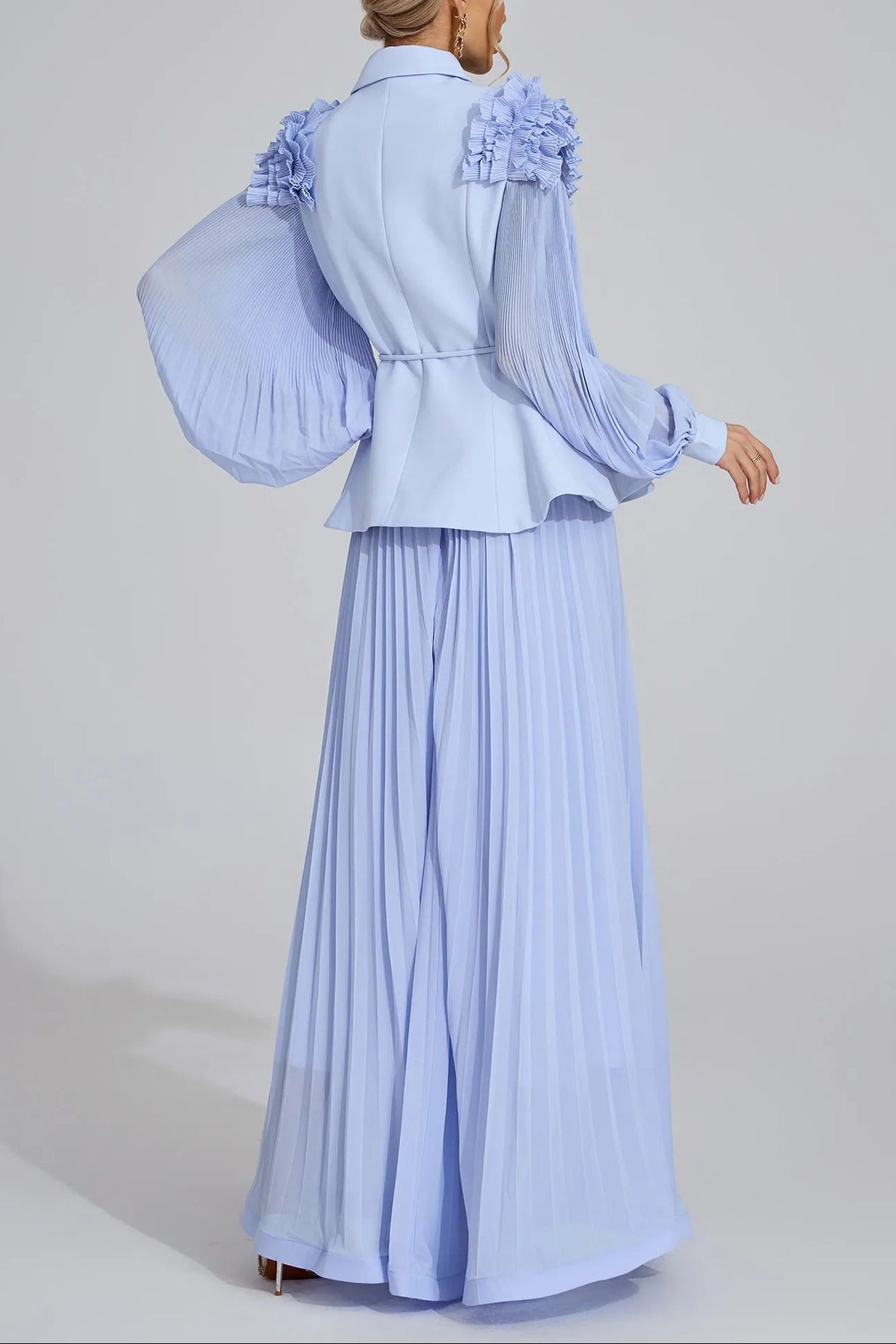 Josephine Light Blue Flounce Skirt  Blazer Two-Piece Set