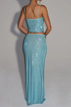 Flowering Girl Women Melissa Sequin Tube Top Maxi Skirt Suit In Blue