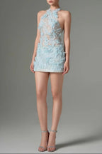 Flowering Girl Women Floral Lace Mini Dress In Blue