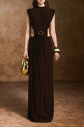 Flowering Girl Women Damla Sheath Open Back Spandex Maxi Dress In Dark Brown