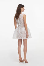 White sequin tulle and lace mini dress