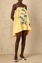 Edwina Applique Floral Embroidered Mini Dress In Yellow