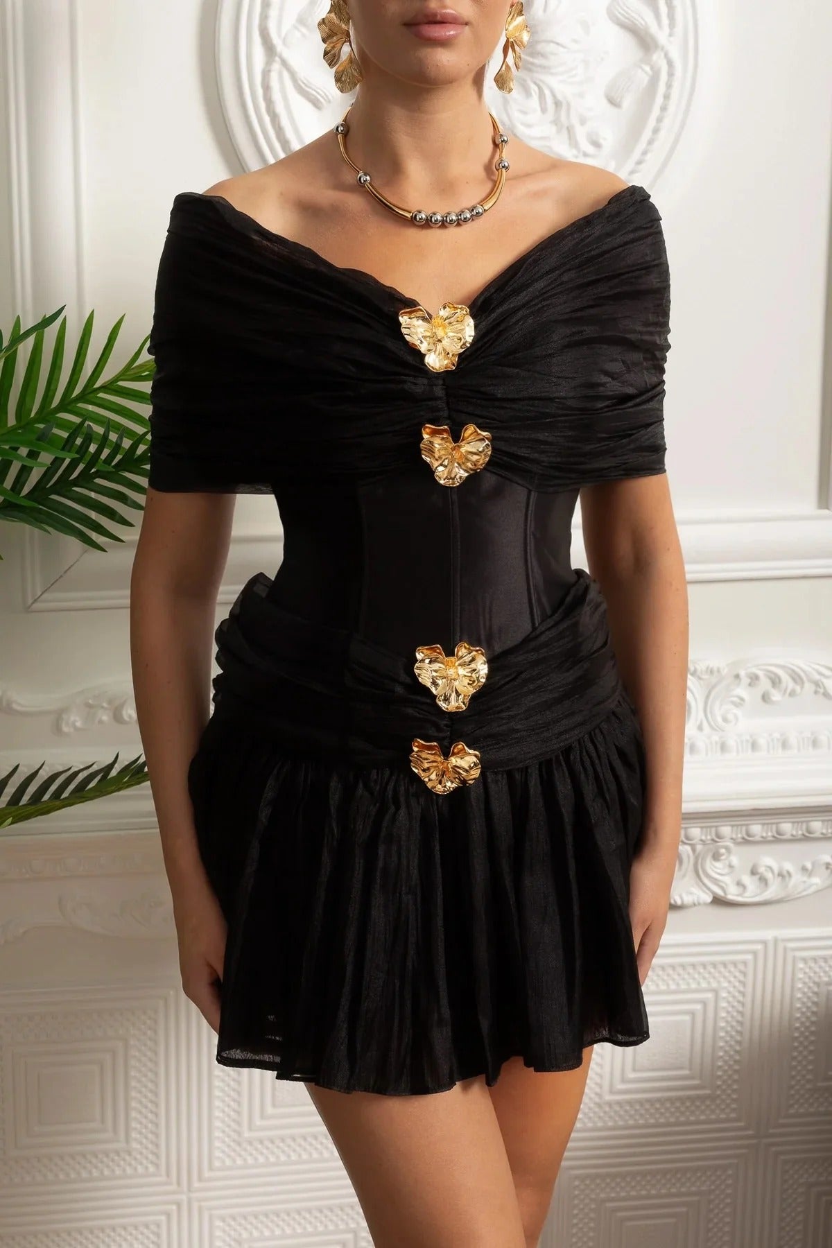 Flowering Girl Women Emerald Fit And Flare Corset Waist Chiffon Mini Dress