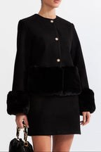 Maureen Faux Fur Co-Ord With Jacket And Skirt - Black
