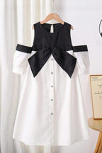 evelyn Off-shoulder contrast bow mini dress