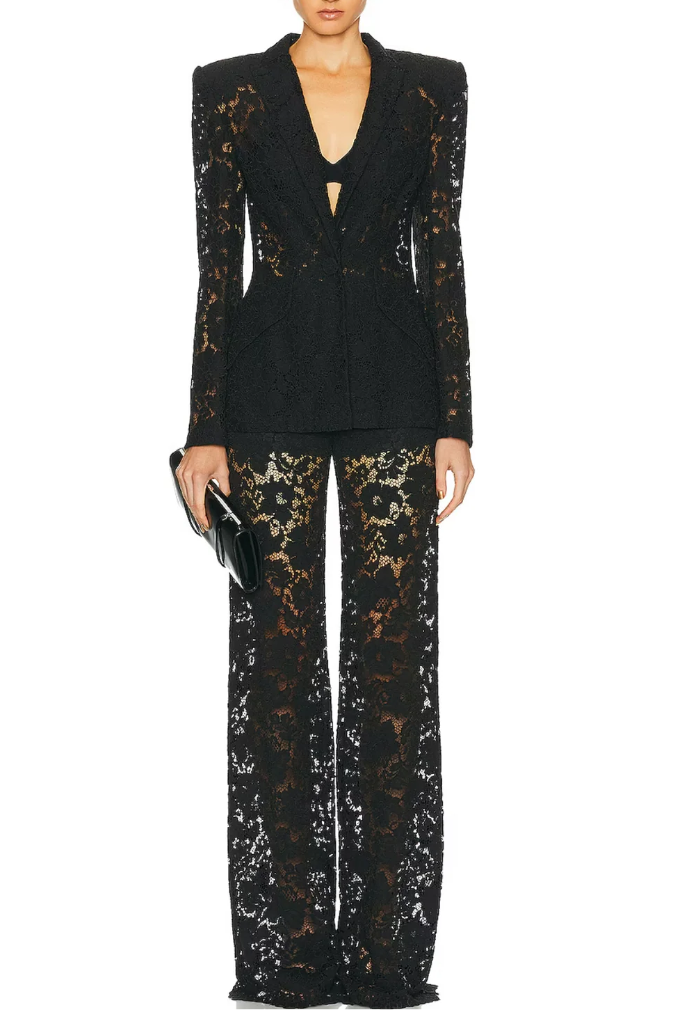 Flowering Girl Women Elvira v-Neck Lace Blazer Set In Black