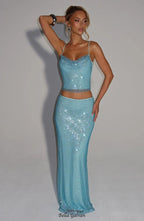 melissa sequin tube top maxi skirt suit in blue