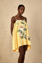 Edwina Applique Floral Embroidered Mini Dress In Yellow