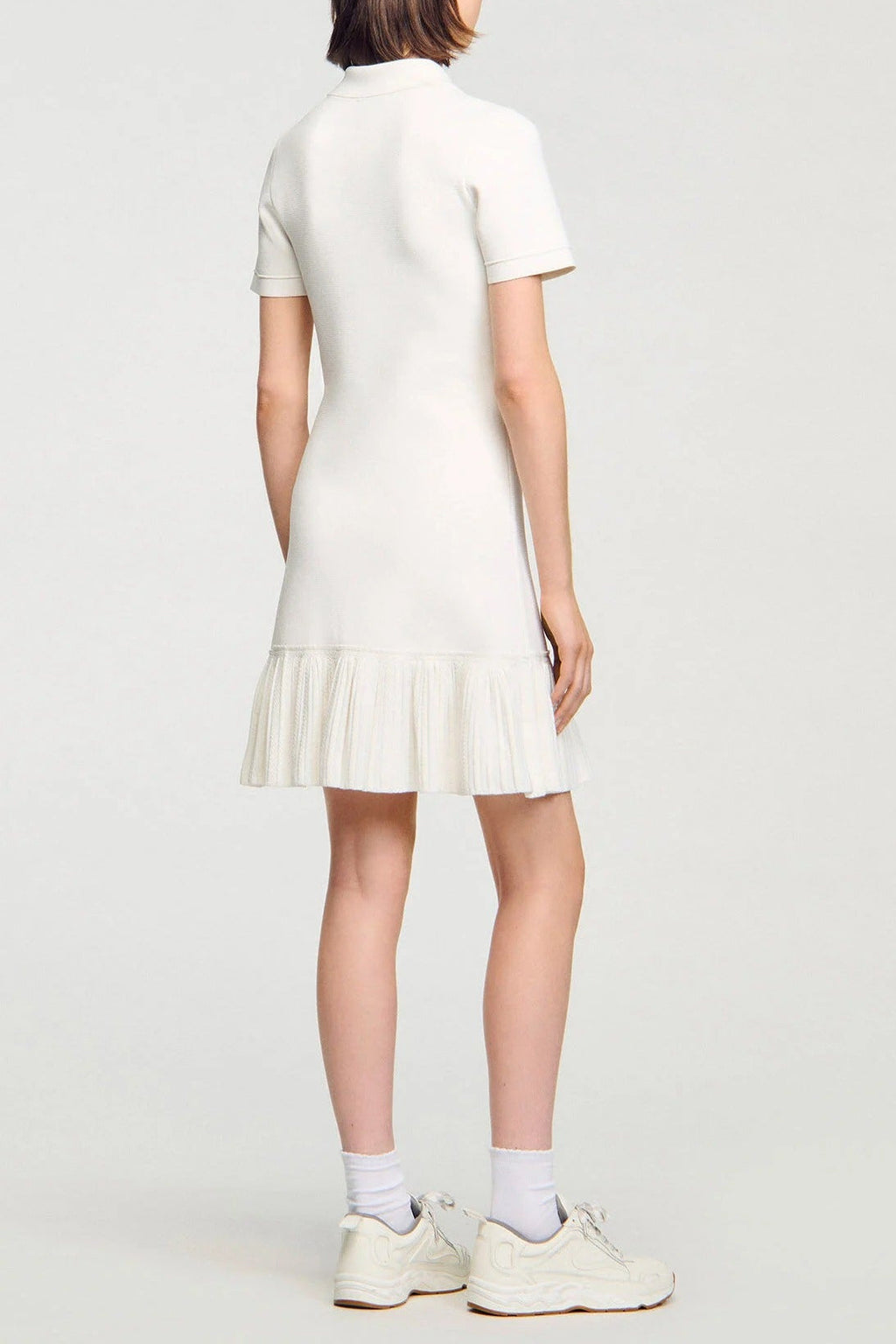 Penny White Mini Knit Dress With Polo Neck