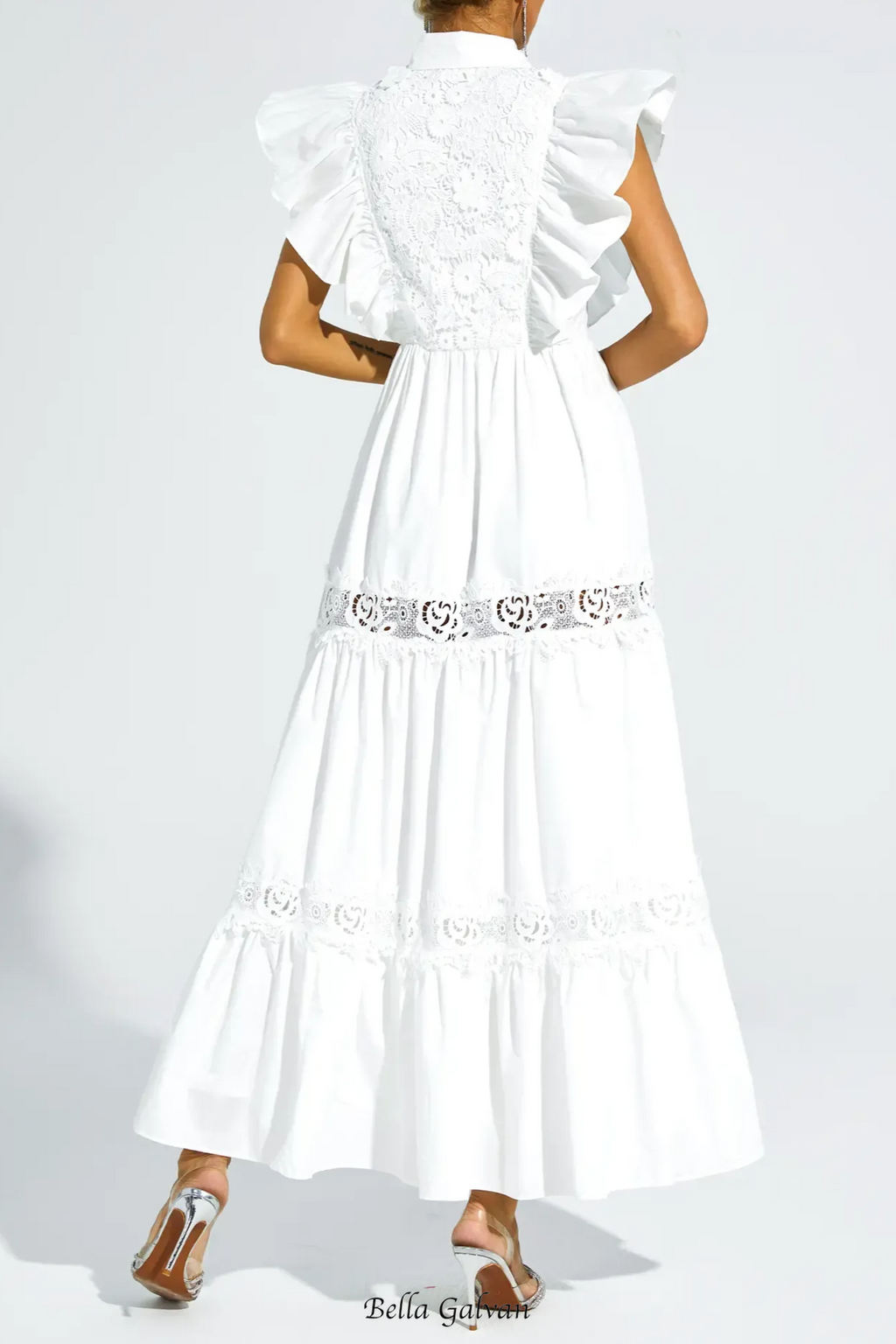 White Sleeveless Ruffle trim Midi Dress
