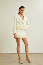 Flowering Girl Women Valérie feather-hem blazer & skirt matching set