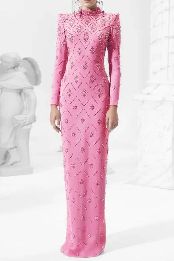 katherine pink Straight Cut diamond maxi Dress