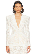 elvira v-neck Lace Blazer set in white