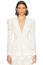 Flowering Girl Women Elvira v-Neck Lace Blazer Set In White