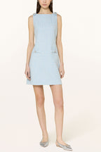 Flowering Girl Women Halter Neck Tweed Vest Mini Dress In Blue
